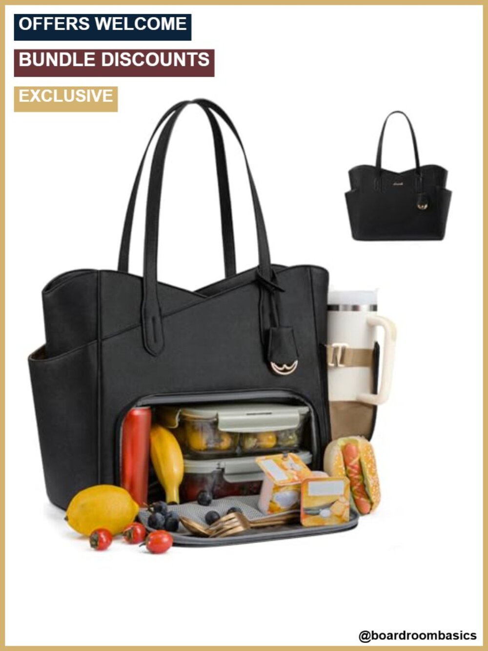 LOVEVOOK 2-in-1 PU Insulated Lunch Bag & Laptop Tote with 40oz Bottle Pocket